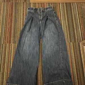 Anthropologie Pilcro Ultra High-Rise Pleated Wide-Leg Dark Wash Denim Trousers